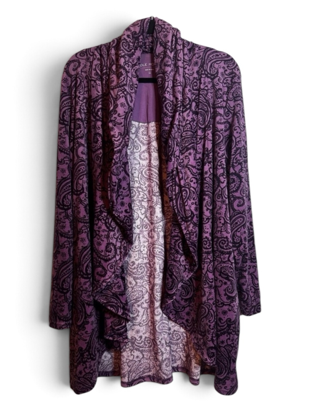 Carole Hochman cardigan size  xl‎ purple Paisley Open Front Sweater Soft Drape